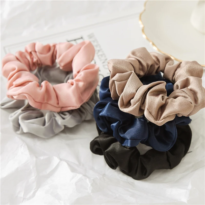 

1Pc Solid Color Elastic Hair Ties For Girls Women Hair Rope Rings silk scrunchie Ponytail Holder Pink Black Hair Accessories