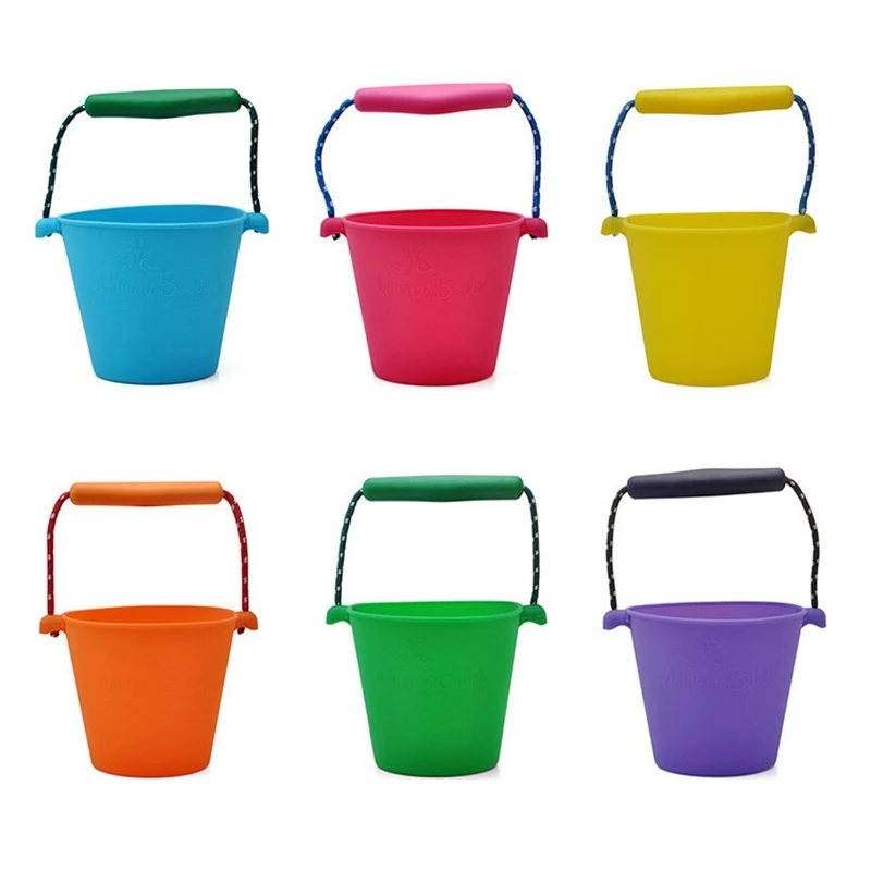 

Kids Beach Bucket Silicone Folding Hand-Held Barrel Toy Baby Shower Bath Toy Sand Dabbling Pour Water Toy