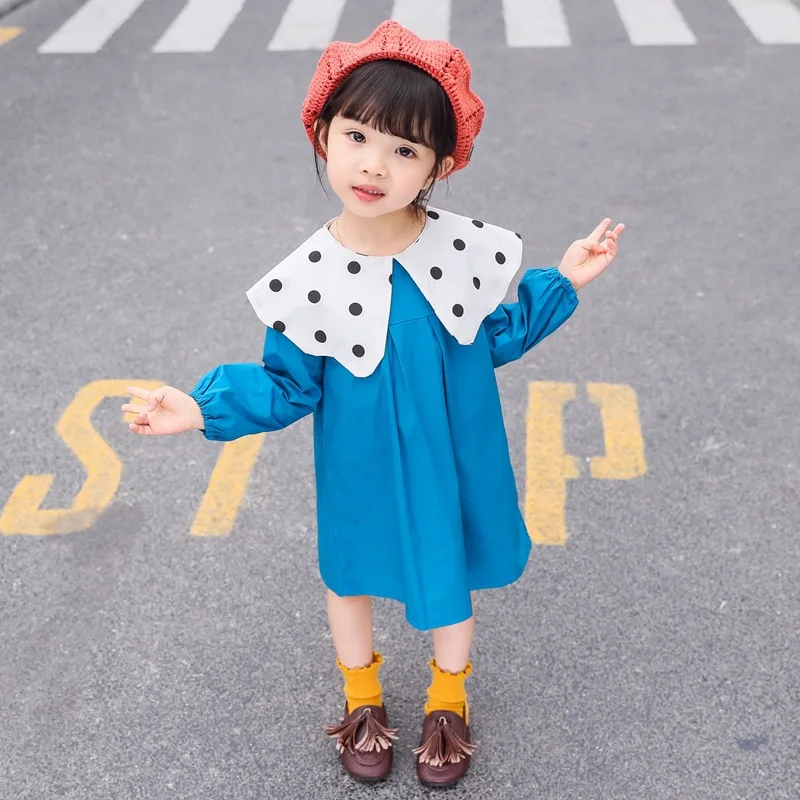 Модное детское осеннее платье с длинными рукавами в Корейском стиле для девочек