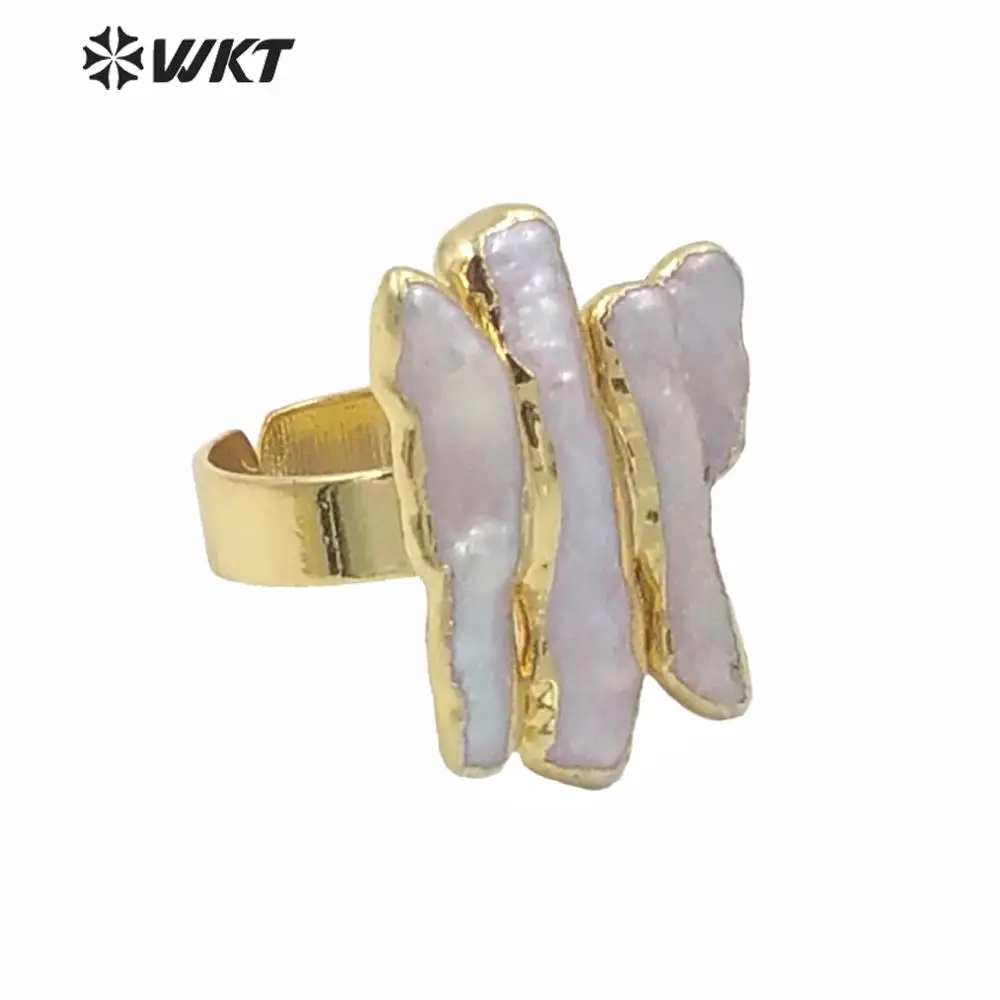 

WT-R305 New Arrival Metal Electroplated freshwater pearl ring Adjustable Rings Geometric Shape Elegant for Women Jewelry
