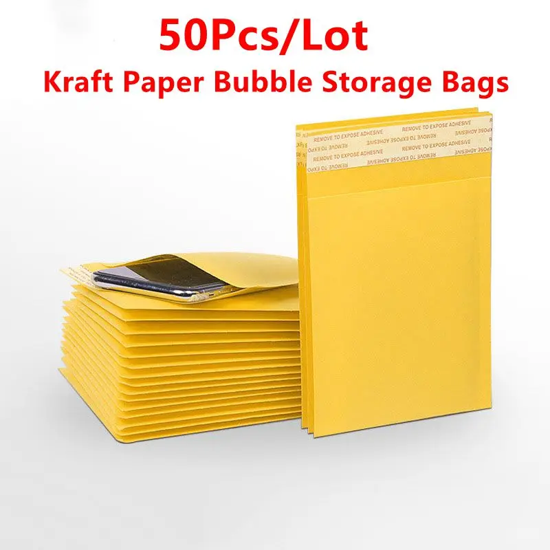 

50Pcs/Lot Kraft Bubble Storage Bags Envelopes Bags Yellow Mailers Padded Shipping Envelope With Bubble Mailing Packing Bag