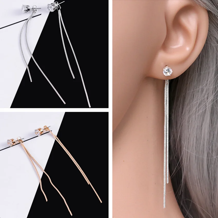 Женские серьги - подвески Cxwind длинные кристаллами и кисточками сережки подвеска