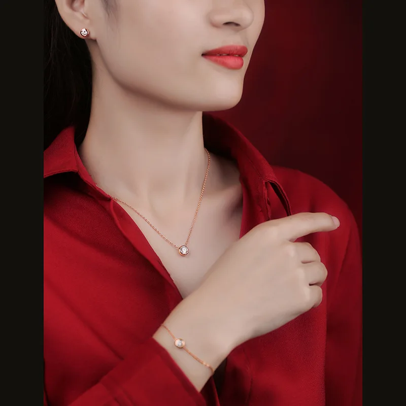 

Dainty 0.5ct Round Cut 925 Silver Rose Gold Moissanite Earrings Necklace Bracelet Set For Women Wedding Engagement Fine Jewelry