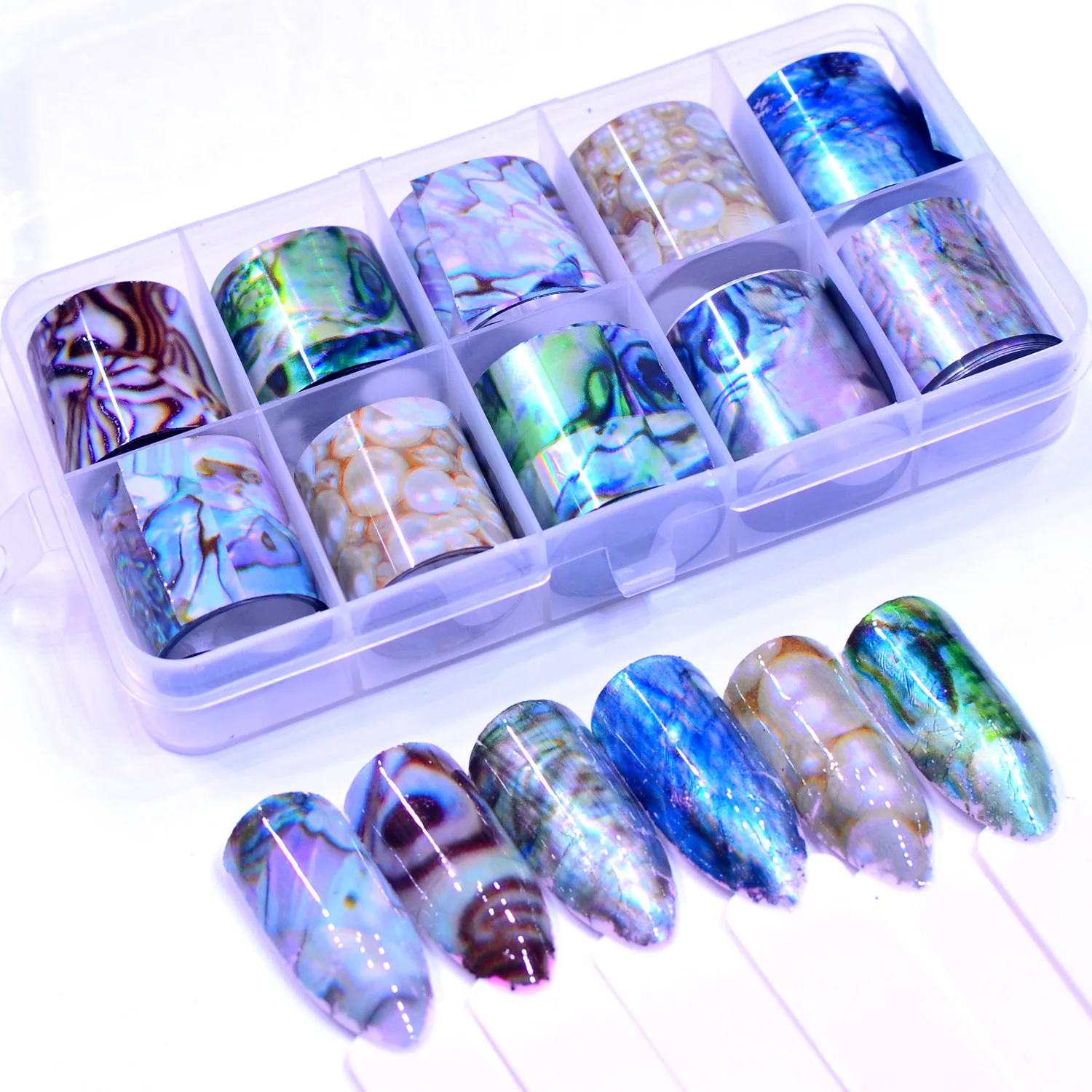 

10 PCS Nail Foil Sticker Set Holographic Starry Sky Adhesive Wraps Transfer Paper Marble Shining Nail Art Decal Gel Slider