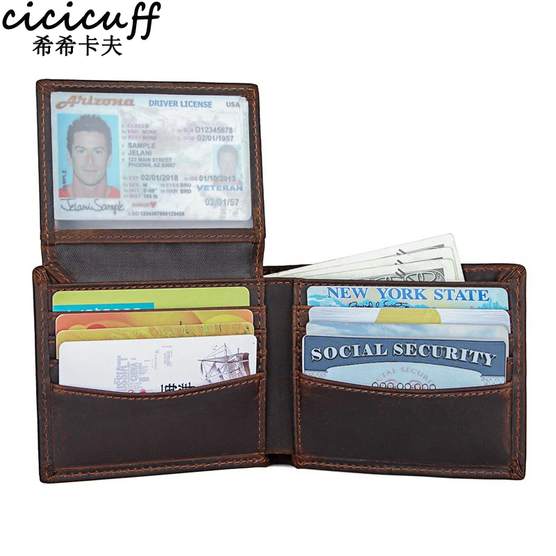 

Short Wallet Mens Drivers License Holder Crazy Horse Genuine Leather Mini Multi Cards Case RFID Money Coin Pouch Cowhide Purses