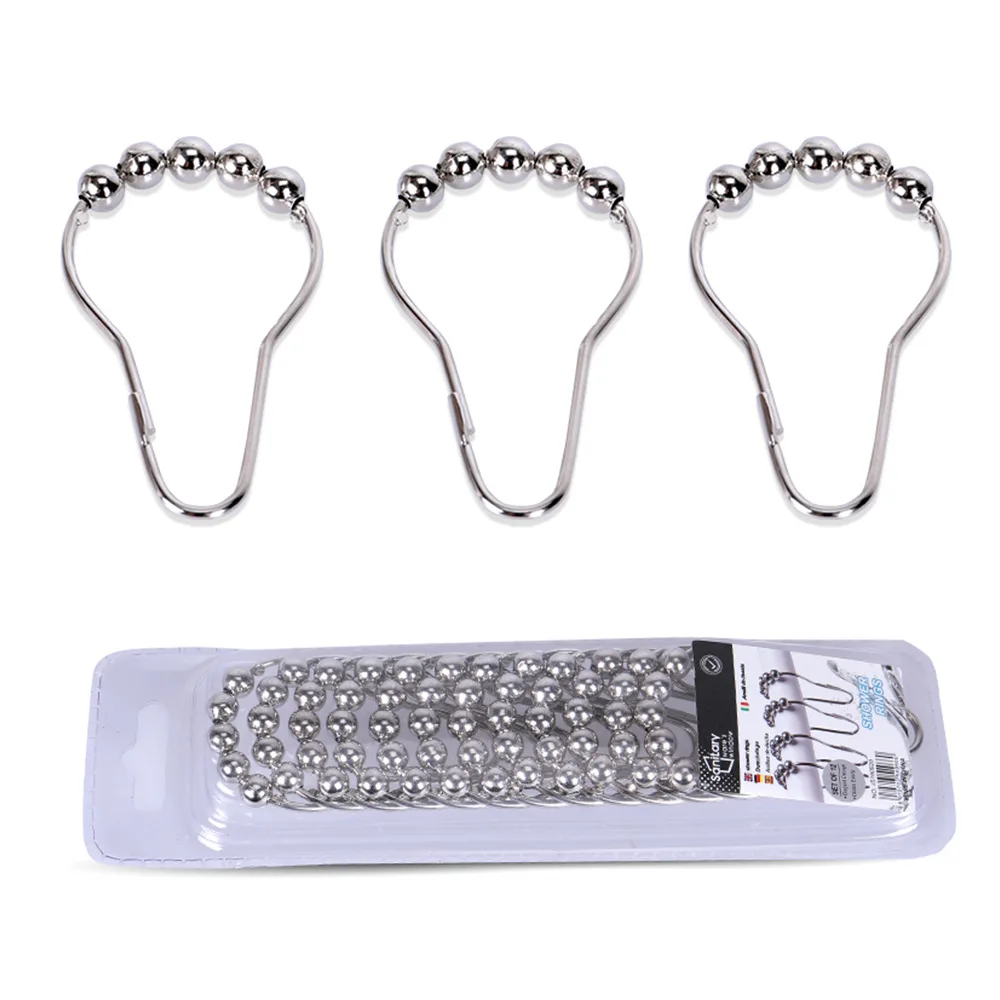 

Imucci Metal Shower Curtain Buckle 12pcs Bathroom Curtain Hook Accessories Gourd Buckle Curtain Five-Bead Hook