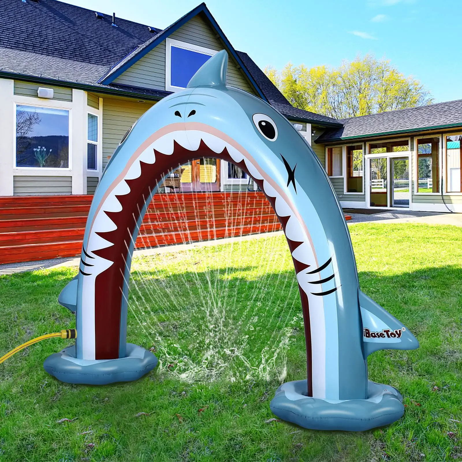 

Inflatable Shark Sprinkler Shark Arch Inflatable Splashing Spout Toy Summer Supplies For Summer Garden Lawn Beach 240 x 200cm
