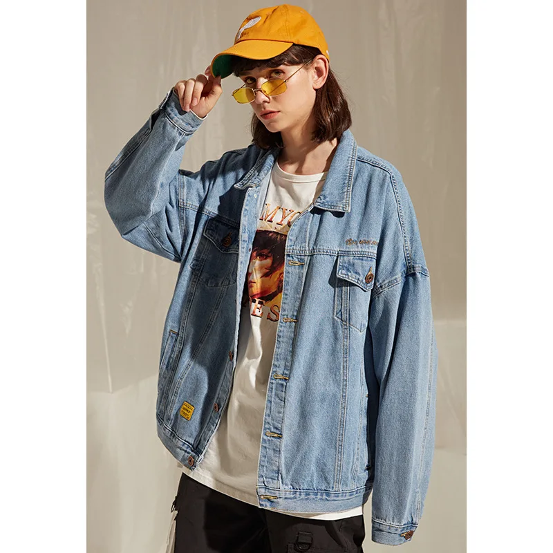 

Trendy Denim Outerwear 2019 Autumn New Oversize Collar Safari Style Jacket Jeans Men's and Women's Wear M-2XL