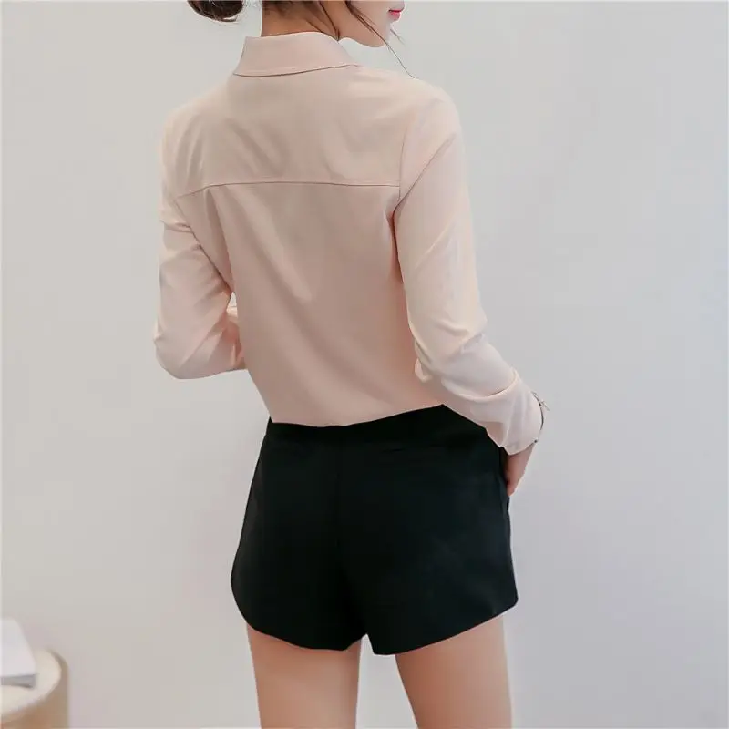 Новая Офисная Женская Осенняя однотонная женская блузка с длинным рукавом на