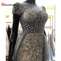 luxury sexy o neck evening night dresses 2021 cap sleeves beads handmade mermaid tuttle long formal prom wedding party gown