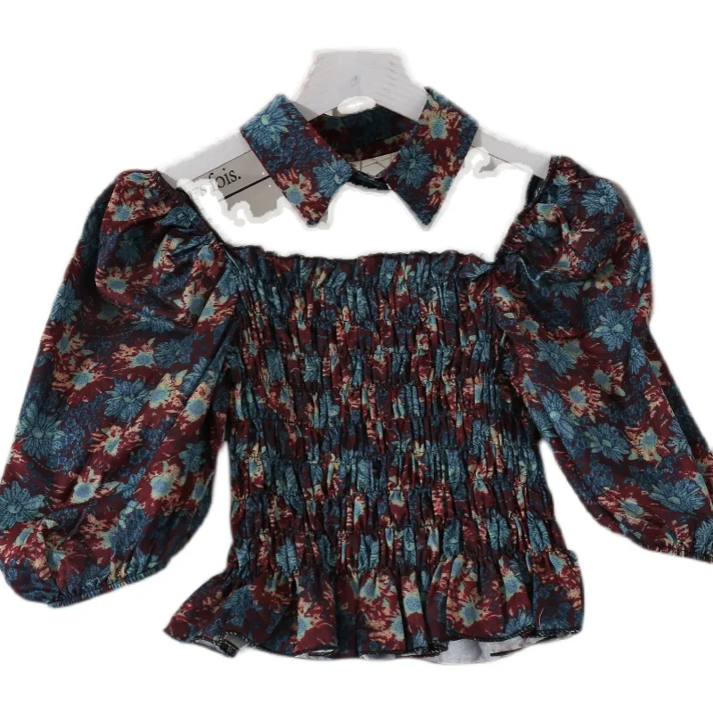 

restoring ancient ways with hubble-bubble sleeve short floral blouse summer design feeling small short sleeve shirt