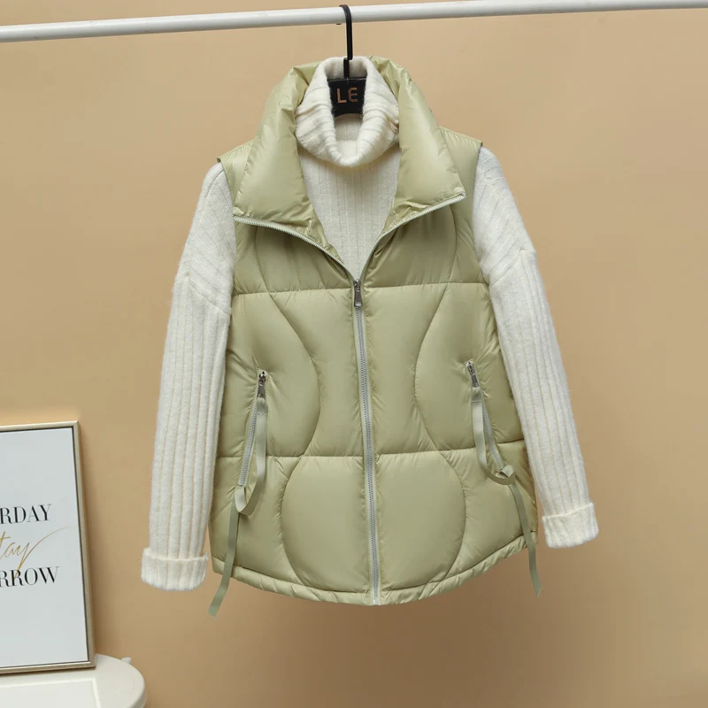 Женский короткий жилет зимний теплый винтажный пуховик из хлопка утепленная