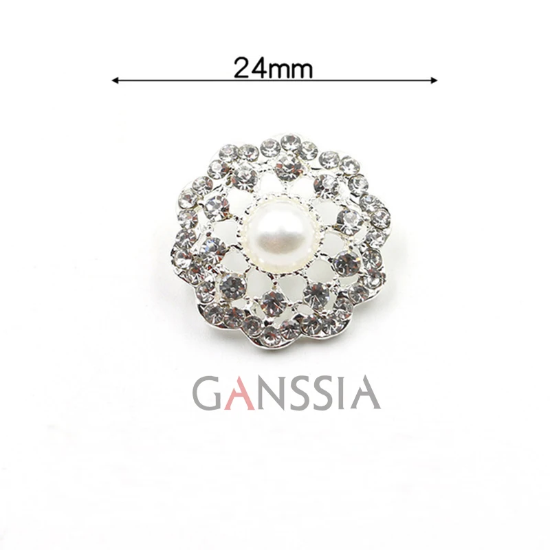 

2pcs/lot Size:24mm Stylish Pearl Resin Rhinestone Buttons Metal Shank Button for Garment DIY Sewing Accessories(SS-2515)