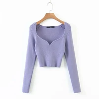 2021 autumn short square turtleneck fine knitted sweater loose cleavage into long female new fashion sleeve