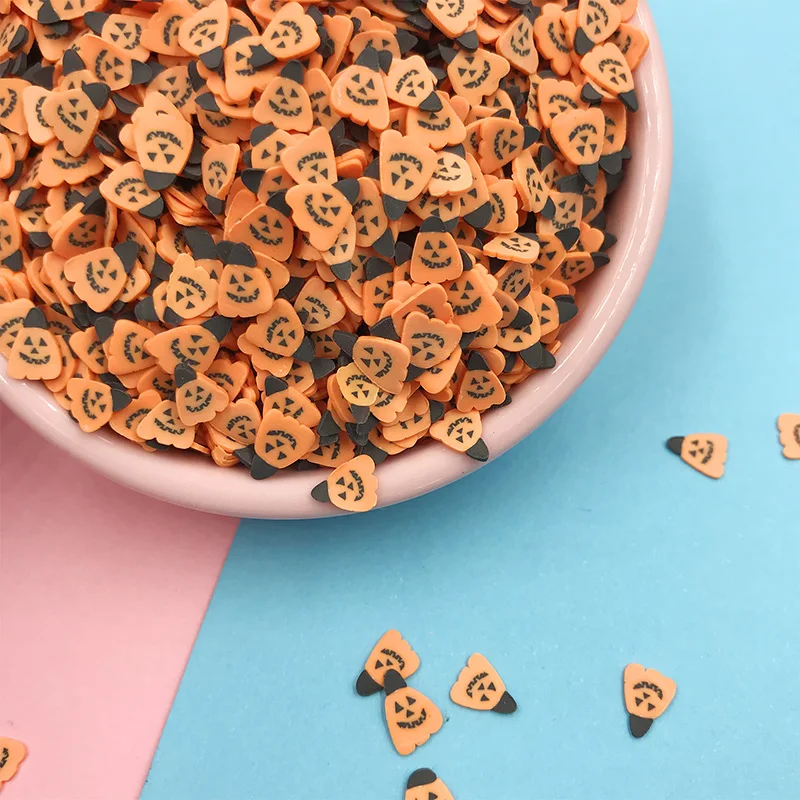 

50g/lot Halloween Decoration Soft Clay Pumpkin Ghost Slice Polymer Clay Sprinkles for Crafts Nail Art Decor DIY Accessories 5mm