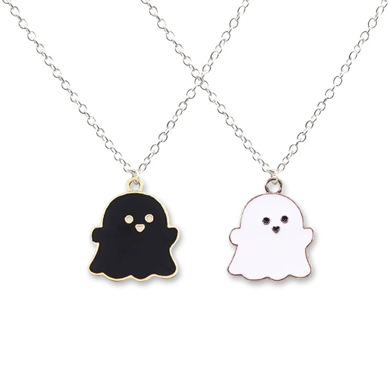 Black And White Ghost Pendant Necklaces For Women Men Best Friends Cute Lovely Couple Necklace Fashion Jewelry | Украшения и