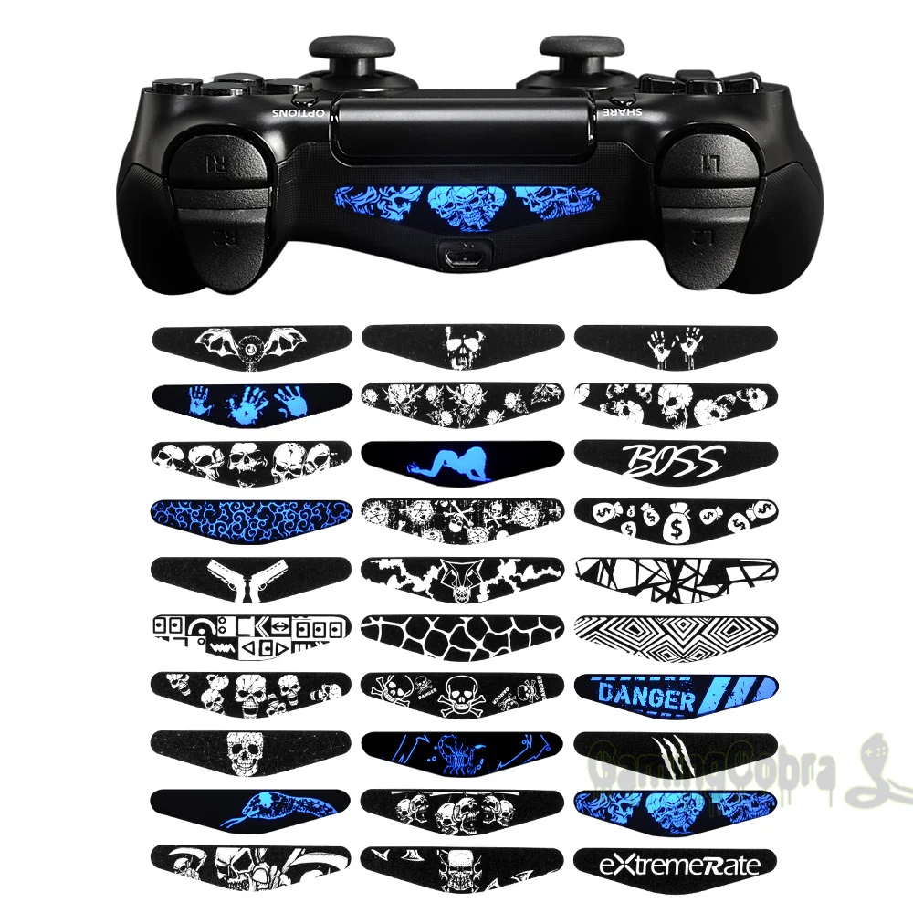 eXtremeRate Skull Boss 30 Pcs Light Bar Cover Sticker Skin for PS4 Slim Pro Controller