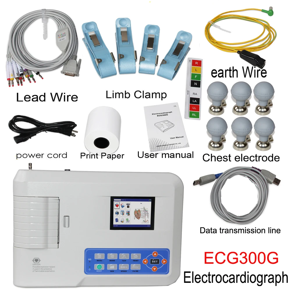 CONTEC ECG300G/ECG1200G ветеринарный одноканальный цифровой электрокардиограф ЭКГ-машина