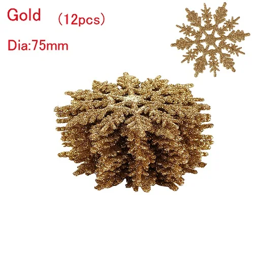 75MM gold 12 шт. очаровательные 7,5/10 см Золотые снежинки для рождества, Белые Рождественские елочные украшения, вечерние рождественские украшения, домашний декор - Цвет: 75MM gold