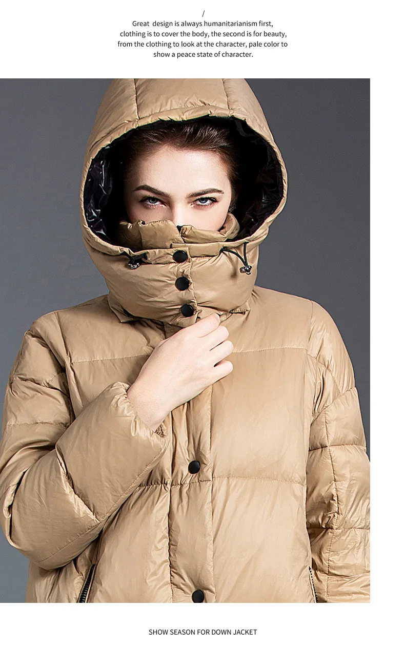 

2020 New Winter Women Khaki down Jacket Fashion Woman Female Parkas Hooded coats Women's Coat Brand Clothing black outwear long