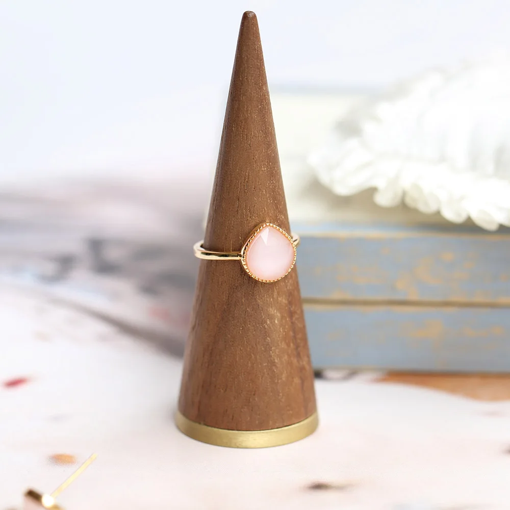 

LAMOON 925 Silver Rings For Women Peach Shape Synthetic Coral White Crystal 14K Gold Plated Ring Fine Jewelry Woman Ring LMRI098