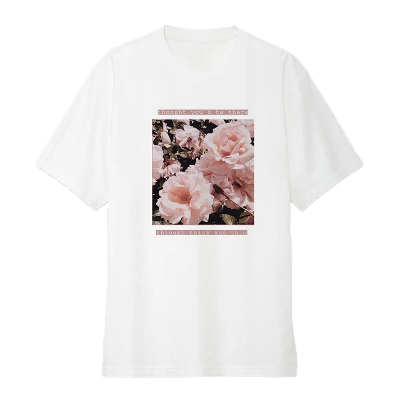 

Short Sleeve O-Neck Tee Harajuku Style Tops Oversize T Shirts Women Tshirts Woman Clothes Flowers Letter Print Women's T-shirts