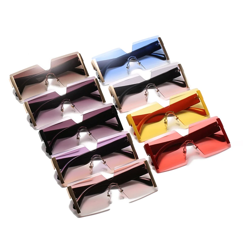 

Women's Glasses Fashion Frameless One-piece Square Sunglasses Black Pink Lenses Vintage Luxury American Style Driving Eyeglasses