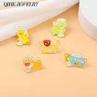 cartoon animals enamel pins goblet fish bowl goldfish bowl dog brooches badge jacket backpack accessories gift women men jewelry