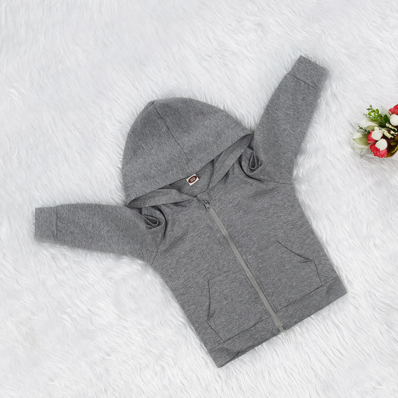 

Children's Hooded Sweater Spring Top V-neck Zipper Long Sleeve Casual Kangaroo Pocket