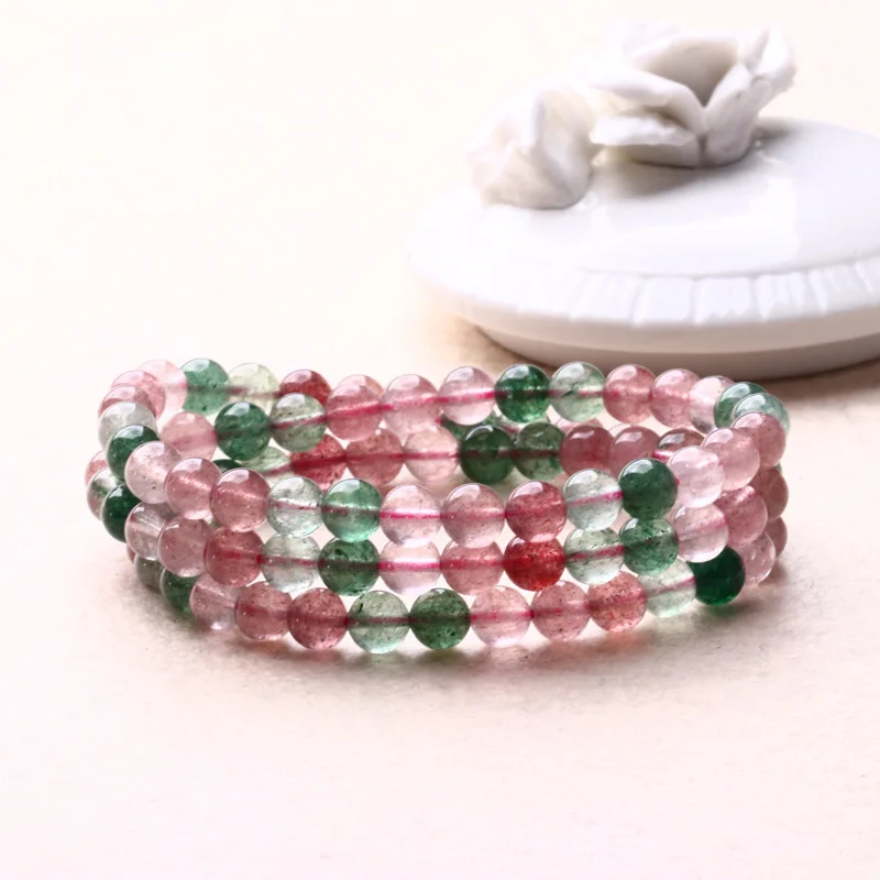 

Natural green red strawberry crystal three circle bracelet