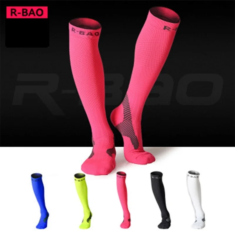 R-BAO 1 Pair Professional men's Cycling Long Socks Bike Anti-slip Running Compression Sport Socks Ankle Leg Shin Guard Protector