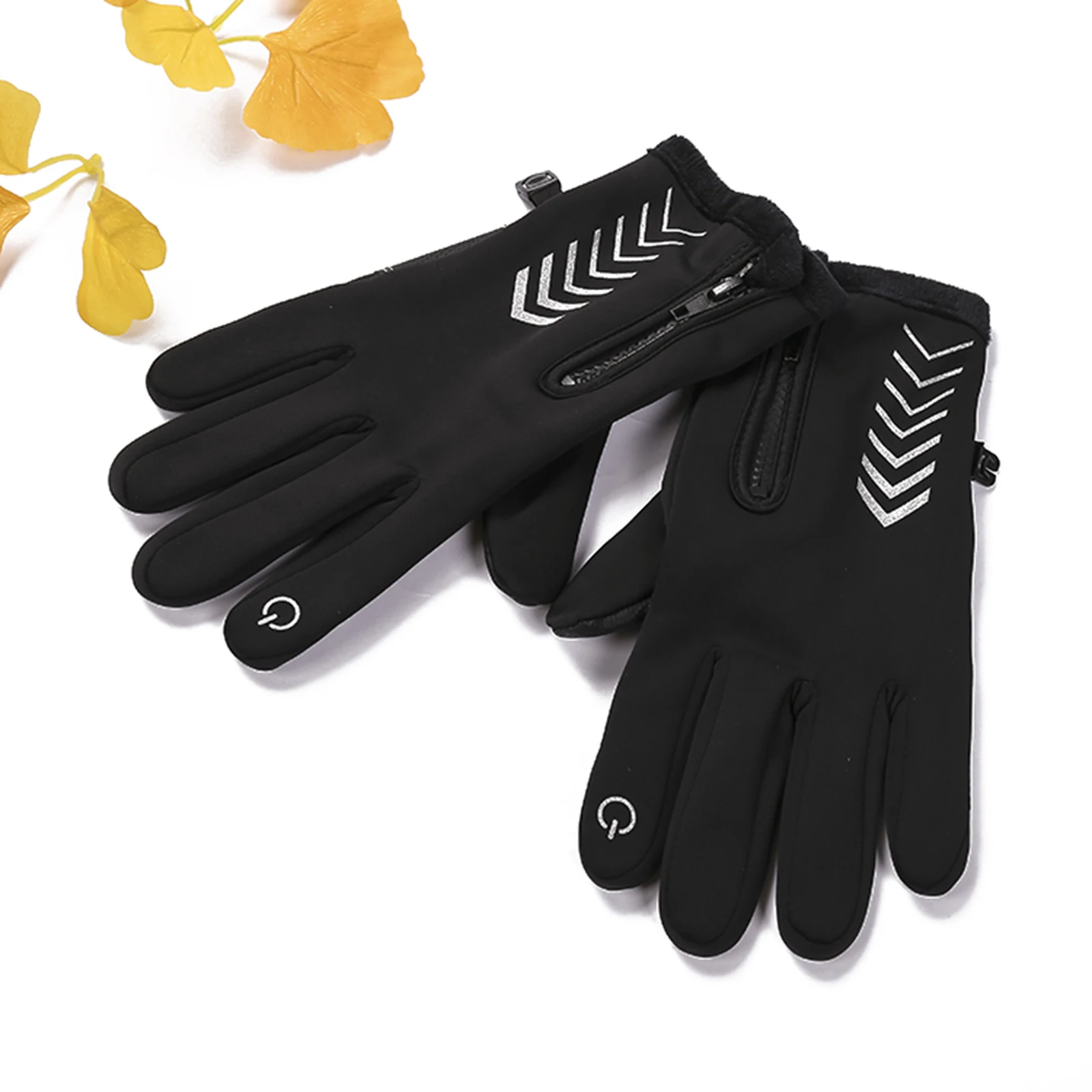 

Winter Men Warm Gloves Adults Outdoor Windproof Touchscreen Gloves With Anti-lost buckle Zipper Pocket