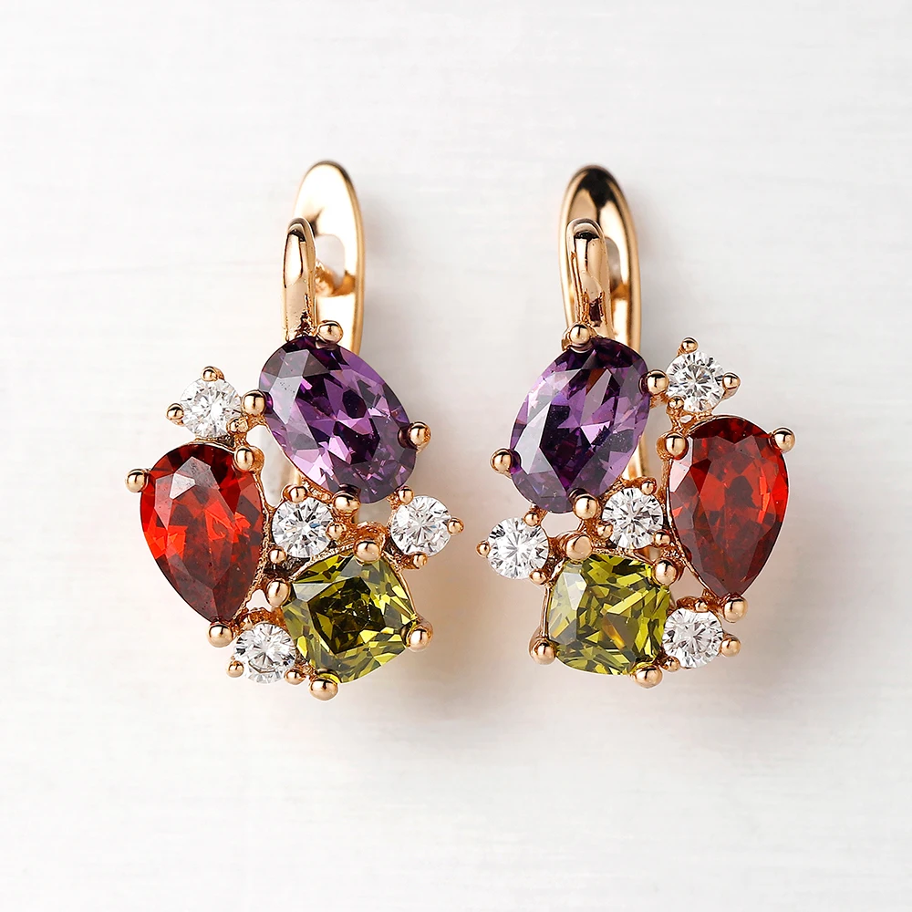 

Harong Pretty Crystal Stud Earrings Mini Red Blue Natural Zircon Romatic Jewelry Party Cute Gold Simple Earrings Women Gift