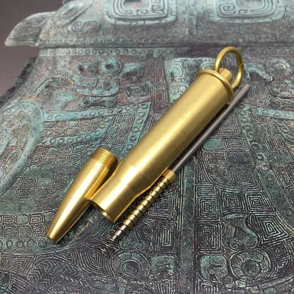 Brass Ballpoint Pen Mens EDC Mini Outdoor Metal Rollerball Pens Key Chains Keychain Ring Fob Charms Pendant Accessories Gift | Украшения и