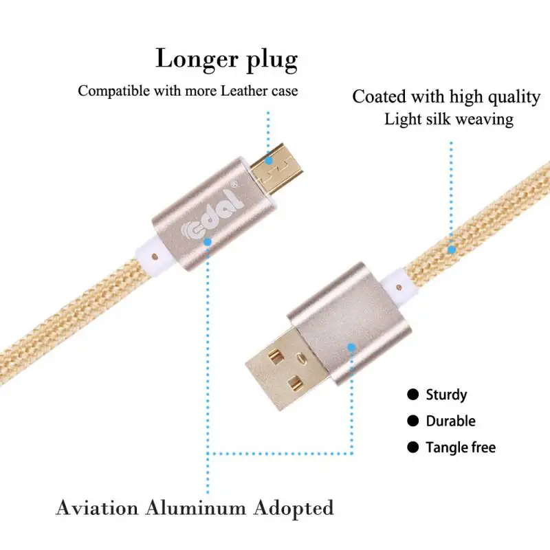 EDAL Micro USB / Type C мобильный телефон зарядные кабели Универсальный нейлоновый кабель