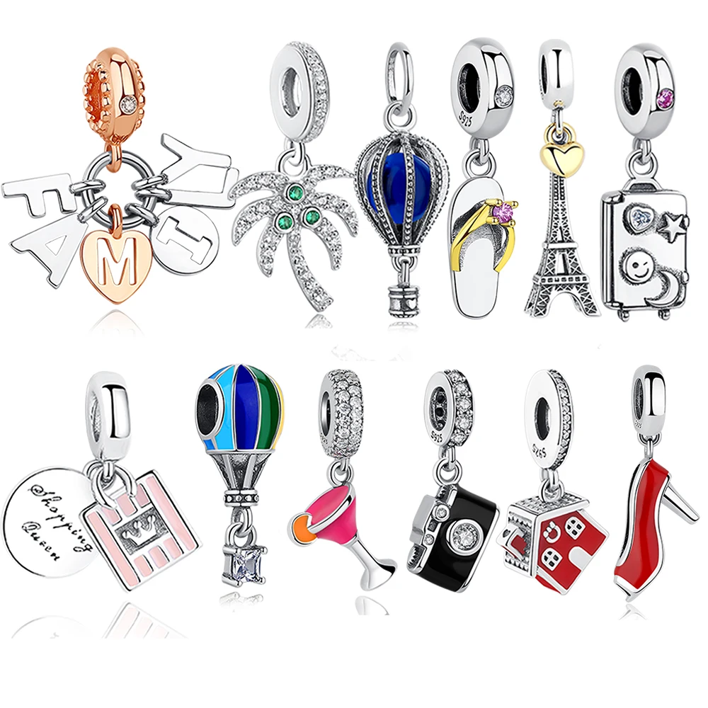 Оригинальное 925 пробы Серебряный Шарм бусины Семья дом Эйфелева башня Камера