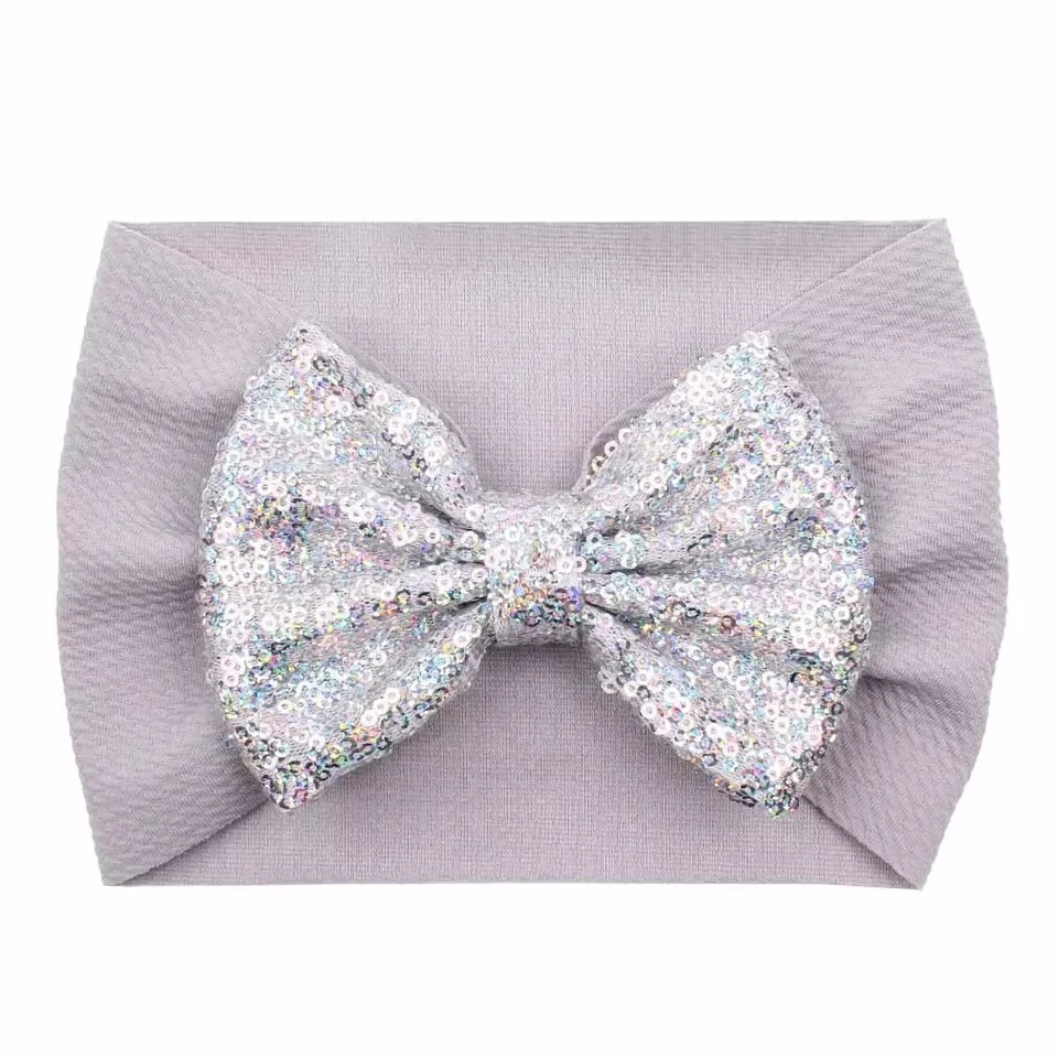 

20pc/lot 2019 New 5inch Sequin Bow Texture Headband Bowknot Head wraps Kids Cotton Wide Turban for Cildren Girl's Party Headwear