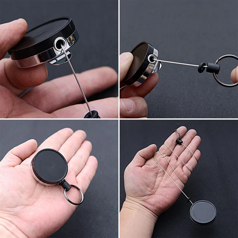 

4.4cm Semi-metal Thickened Steel Wire 1mm Easy Pull Button Retractable Key Ring 60cm Coated Steel Wire Rope