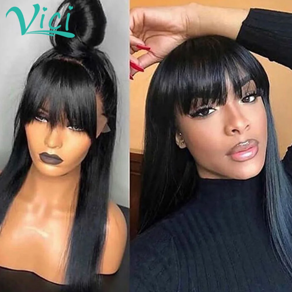 Парик Из прямых синтетических волос 150 плотность человеческие волосы с челкой