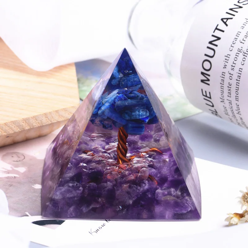 

60mm Tree of Life Amethyst Pyramid Lucky Stone Energy Healing Chakra Meditation Desk Accessories Room Decor
