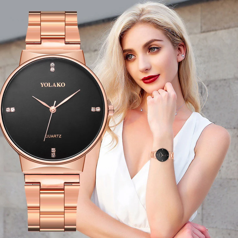 Высококлассные женские кварцевые часы из нержавеющей стали простые