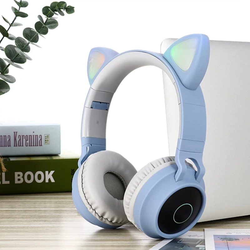 Dosmix светодиодный кошачьи наушники с шумоподавлением, Bluetooth 5,0, детская гарнитура, поддержка TF карты, разъем 3,5 мм, с микрофоном
