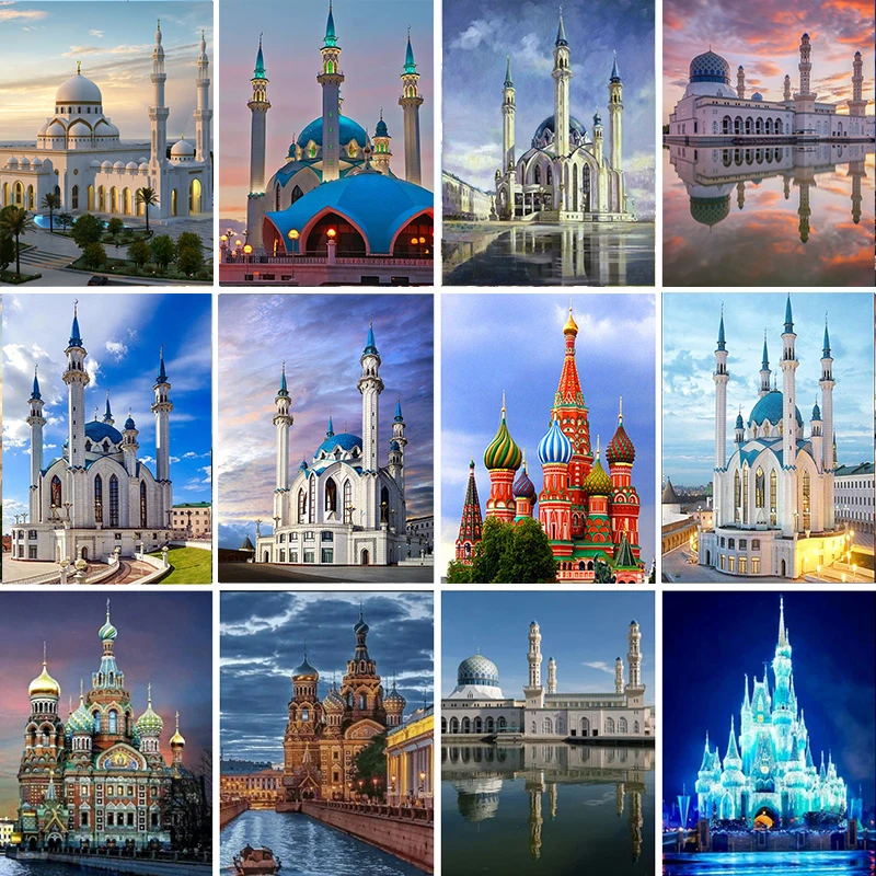 

Famous City Building HD Picture On Canvas Painting Wall Art Saint Basil's Cathedral kul sharif mosque Poster For Home Decor
