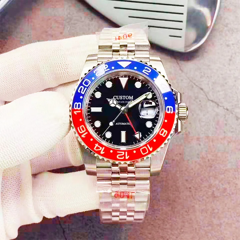 

Men's Watch GMT Automatic Mechanical Military Sapphire Stainless Steel Strap Waterproof Date Blue Dial Watch Men