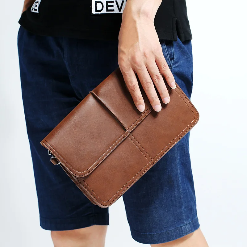 

Retro Crazy Horse Leather Clutch Bags For Men Business Fashion Envelope Wallet Handy Clutches Purse Male Wallets With Wristlet