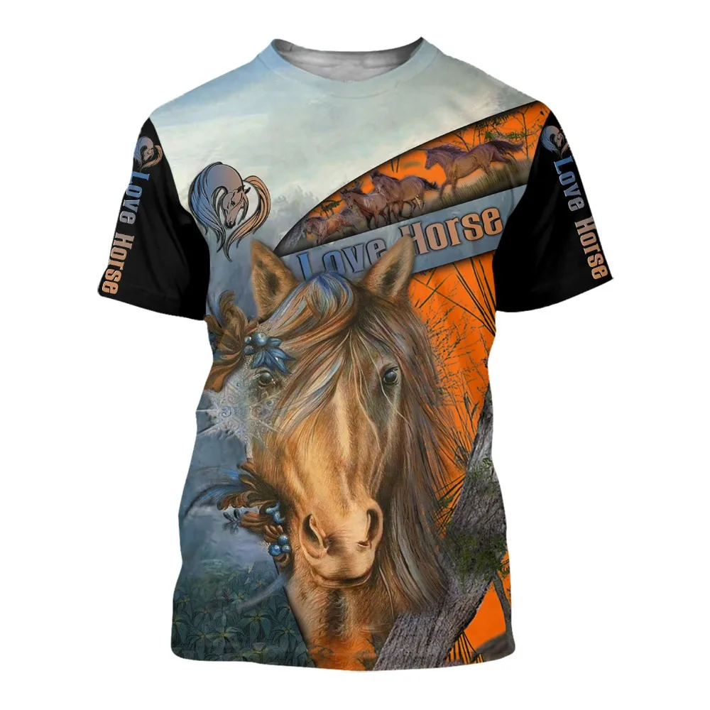 

New Design Love Horse 3D All Over Printed Mens Tshirt Harajuku Fashion Summer Short Sleeve Pullover Unisex Casual Tops LL-004