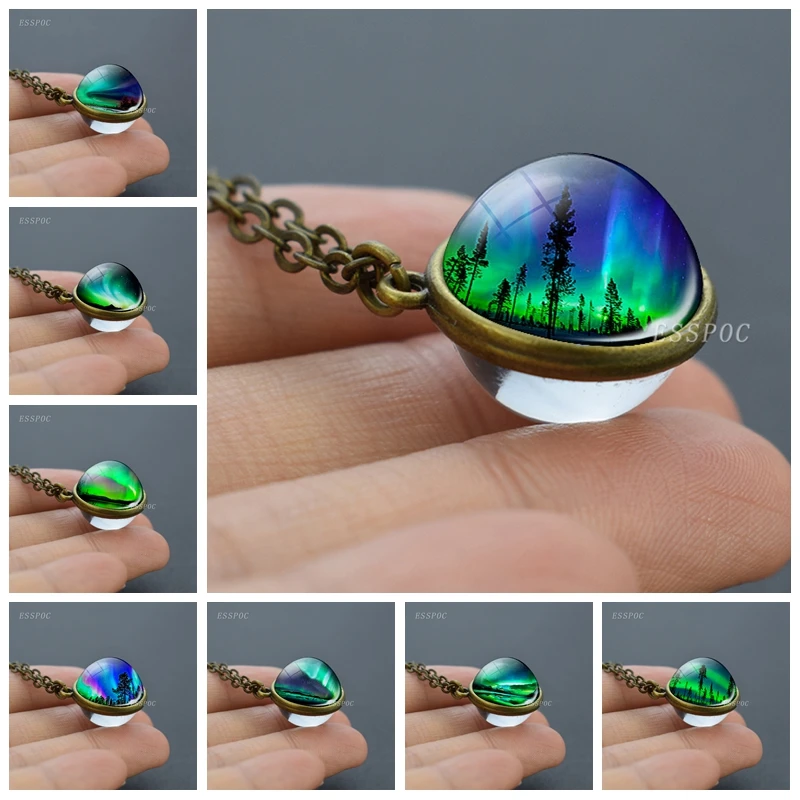 Ожерелье с двухсторонним стеклянным шариком и подвеской в виде Северного света |