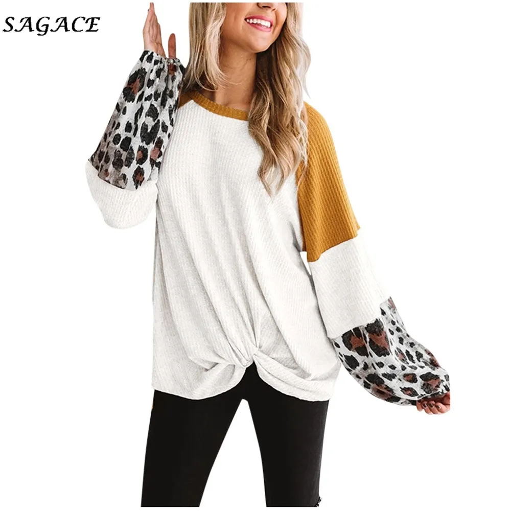 Женская свободная футболка Sagace с леопардовым принтом модный Повседневный