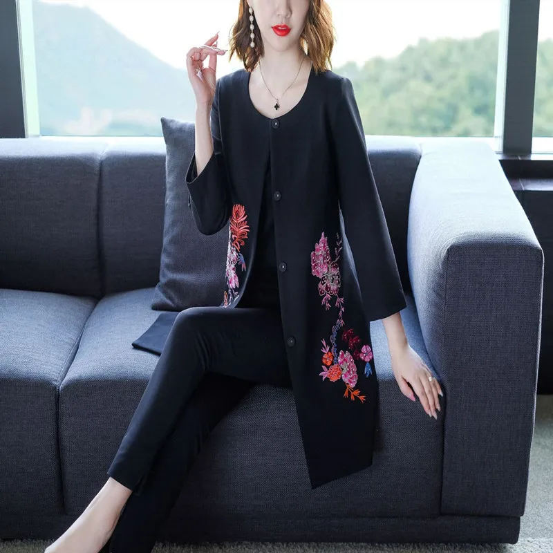 Китайский национальный женский жаккардовый кардиган с вышивкой для женщин