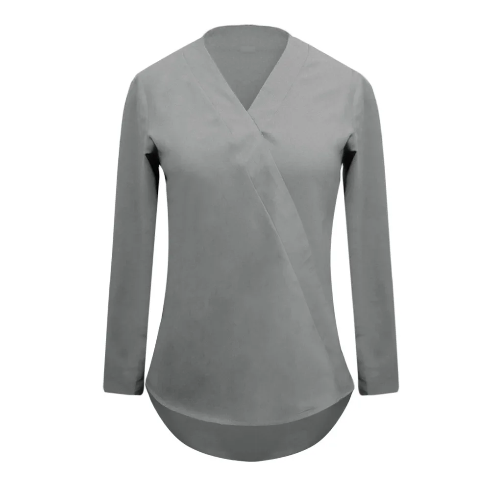 Осенние однотонные серые рубашки для женщин 2019 Новые Нерегулярные Шифоновые